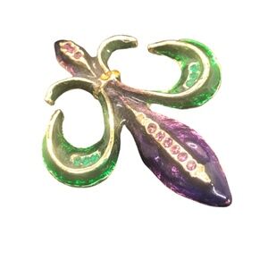 Mardi Gras Fleur De Lis Carnival Enamel Purple & Green Lapel Pin Brooch